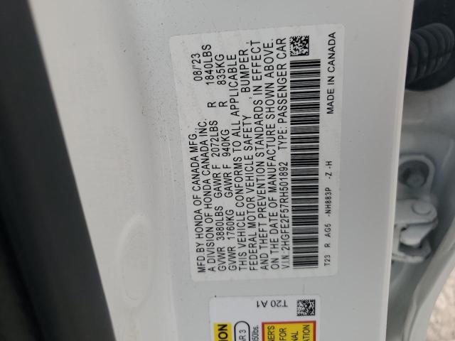 2HGFE2F57RH501892 - 2024 HONDA CIVIC SPORT 白色 照片 12