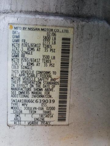 5N1AR18U66C639039 - 2006 NISSAN PATHFINDER LE WHITE photo 13