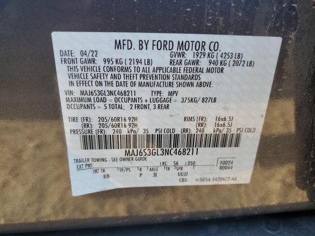 MAJ6S3GL3NC468211 - 2022 FORD ECOSPORT SE CHARCOAL photo 13