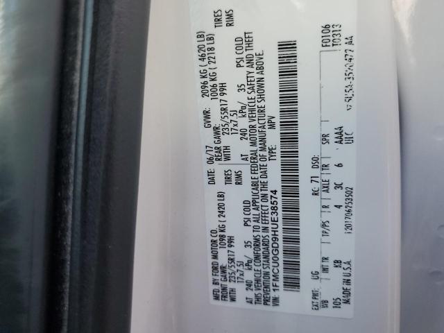 1FMCU0GD9HUE38574 - 2017 FORD ESCAPE SE 白色 照片 14