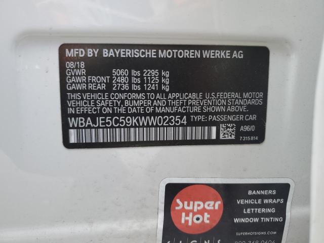 WBAJE5C59KWW02354 - 2019 BMW 540 I WHITE photo 12
