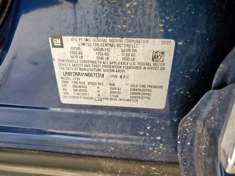 LRBFZRR41ND071314 - 2022 BUICK ENVISION AVENIR BLUE photo 12