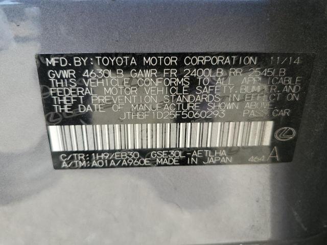 JTHBF1D25F5060293 - 2015 LEXUS IS 250 CHARCOAL photo 12