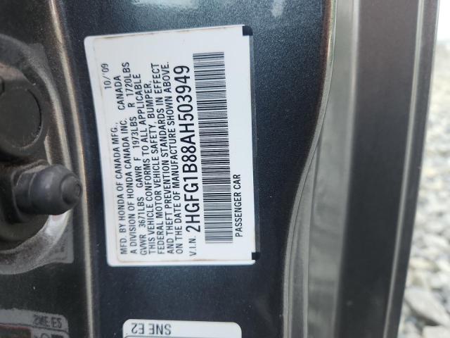 2HGFG1B88AH503949 - 2010 HONDA CIVIC EX GRAY photo 12