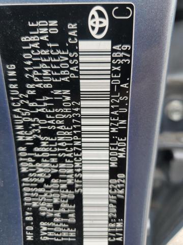 5YFS4MCE7NP117342 - 2022 TOYOTA COROLLA SE 蓝色 照片 12