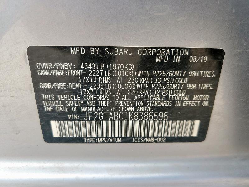 JF2GTABC1K8386596 - 2019 SUBARU CROSSTREK SILVER photo 13