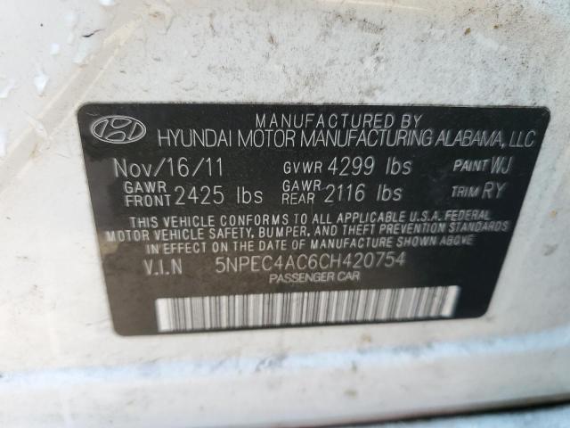 5NPEC4AC6CH420754 - 2012 HYUNDAI SONATA SE WHITE photo 13