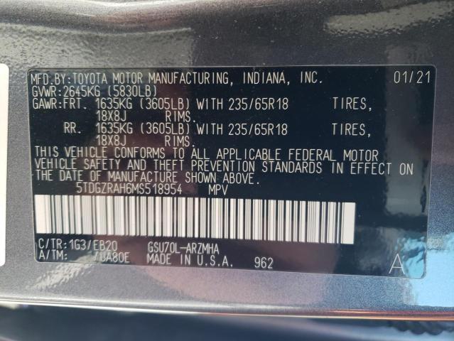 5TDGZRAH6MS518954 - 2021 TOYOTA HIGHLANDER XLE رمادي صورة 13