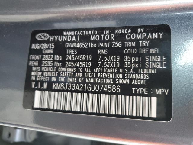 KM8J33A21GU074586 - 2016 HYUNDAI TUCSON LIMITED GRAY photo 13