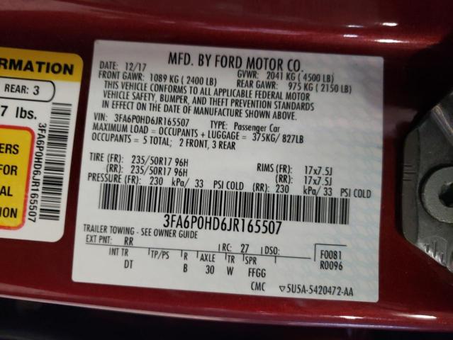 3FA6P0HD6JR165507 - 2018 FORD FUSION SE Qırmızı foto 12