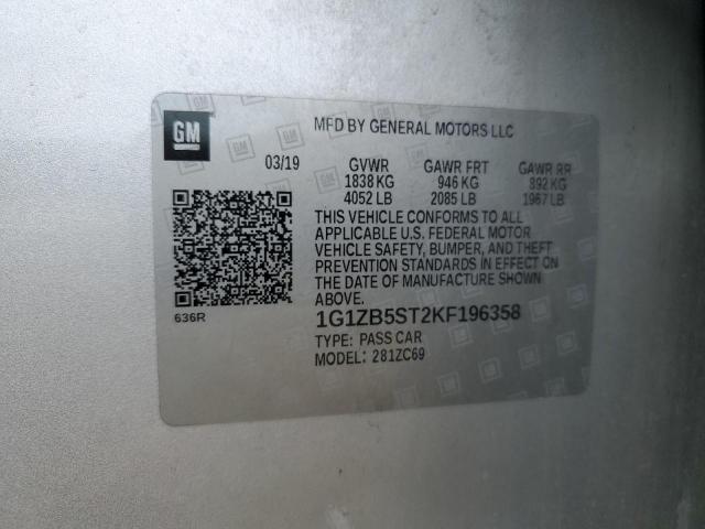 1G1ZB5ST2KF196358 - 2019 CHEVROLET MALIBU LS Արծաթագույն լուսանկար 12