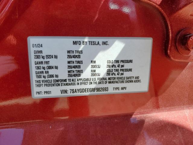 7SAYGDEE6RF982693 - 2024 TESLA MODEL Y RED photo 13