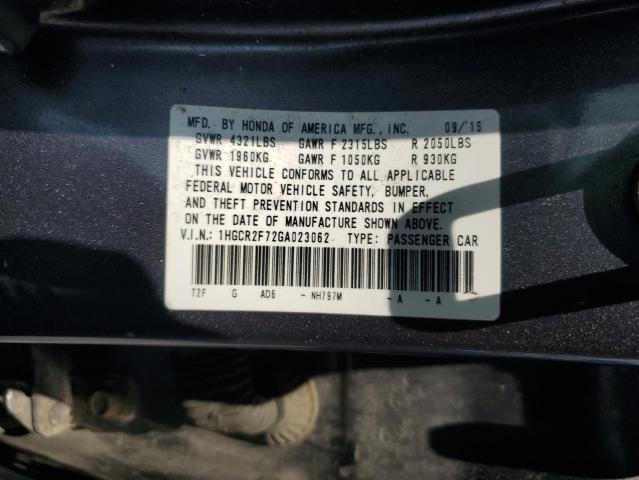 1HGCR2F72GA023062 - 2016 HONDA ACCORD EX ნაცრისფერი ფოტო 13