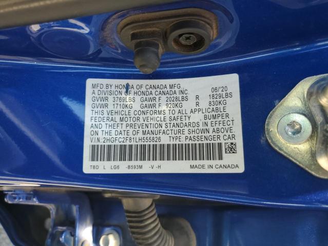 2HGFC2F81LH555826 - 2020 HONDA CIVIC SPORT Көк фото 12