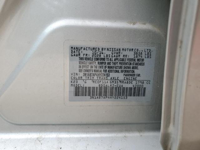 3N1AB7AP4HY224153 - 2017 NISSAN SENTRA S SILVER photo 12