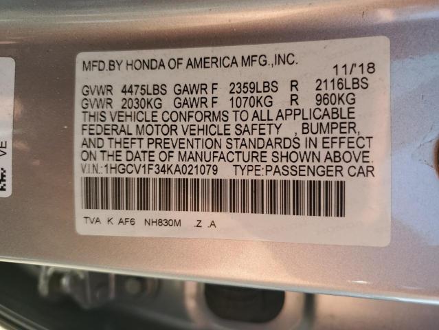 1HGCV1F34KA021079 - 2019 HONDA ACCORD SPORT Күміс фото 13