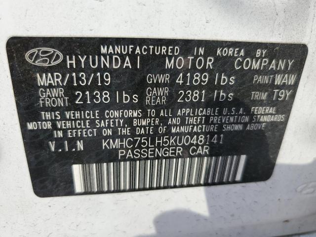 KMHC75LH5KU048141 - 2019 HYUNDAI IONIQ WHITE photo 13