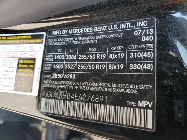 4JGDA5HB4EA276891 - 2014 MERCEDES-BENZ ML 350 4MATIC BLACK photo 13