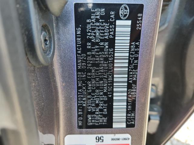 4T1C11BK7LU016526 - 2020 TOYOTA CAMRY LE GRAY photo 12