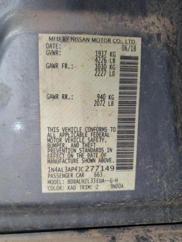 1N4AL3AP4JC277149 - 2018 NISSAN ALTIMA 2.5 灰色 照片 12