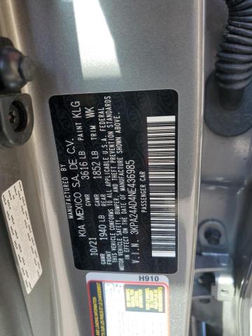 3KPA24AD4NE436985 - 2022 KIA RIO LX GRAY photo 13