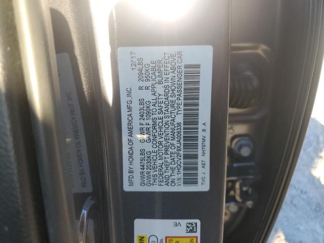 1HGCV2F9XJA006336 - 2018 HONDA ACCORD TOURING GRAY photo 12