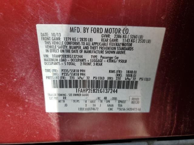 1FAHP2E82EG137244 - 2014 FORD TAURUS SEL RED photo 13