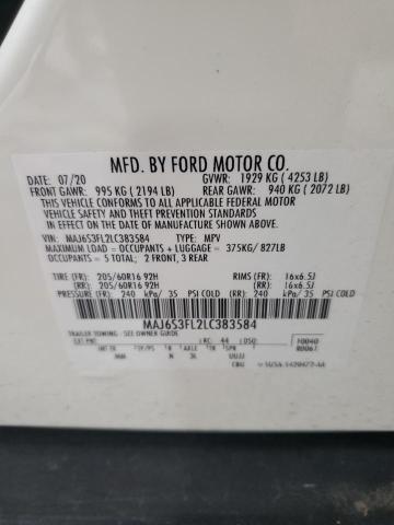 MAJ6S3FL2LC383584 - 2020 FORD ECOSPORT S WHITE photo 13