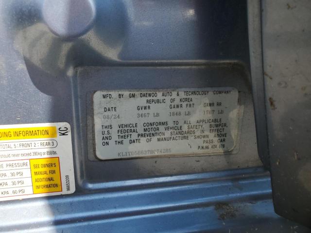 KL1TD56637B074285 - 2007 CHEVROLET AVEO BASE BLUE photo 12