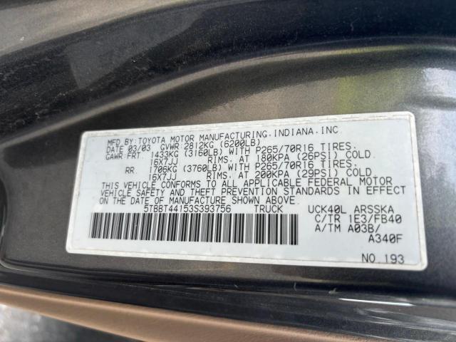 5TBBT44153S393756 - 2003 TOYOTA TUNDRA ACCESS CAB SR5 CHARCOAL photo 10