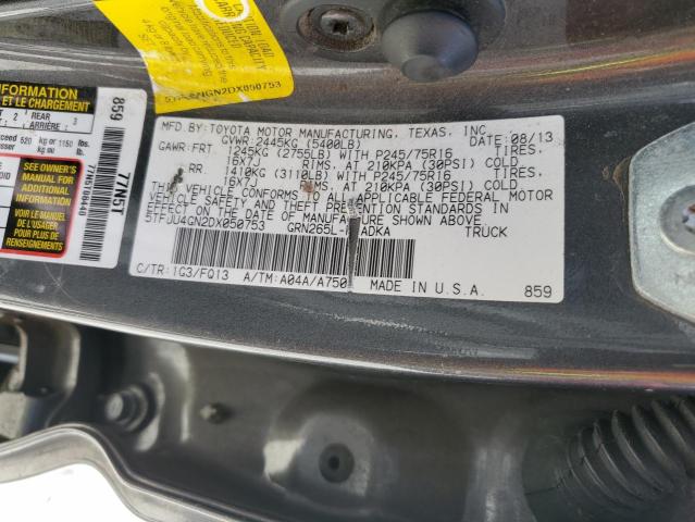 5TFJU4GN2DX050753 - 2013 TOYOTA TACOMA DOUBLE CAB PRERUNNER GRAY photo 13