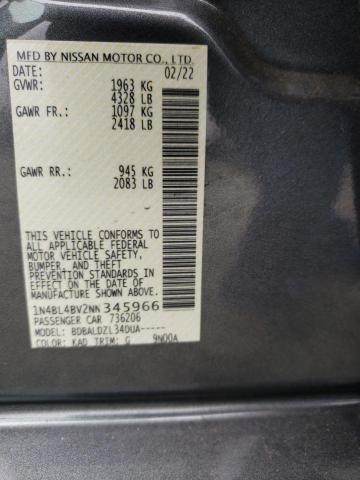 1N4BL4BV2NN345966 - 2022 NISSAN ALTIMA S GRAY photo 12