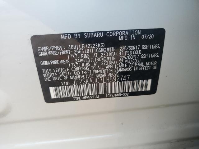 JF2SKAJC7LH592747 - 2020 SUBARU FORESTER PREMIUM WHITE photo 14