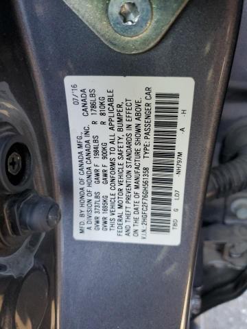 2HGFC2F76GH561358 - 2016 HONDA CIVIC EX GRAY photo 12