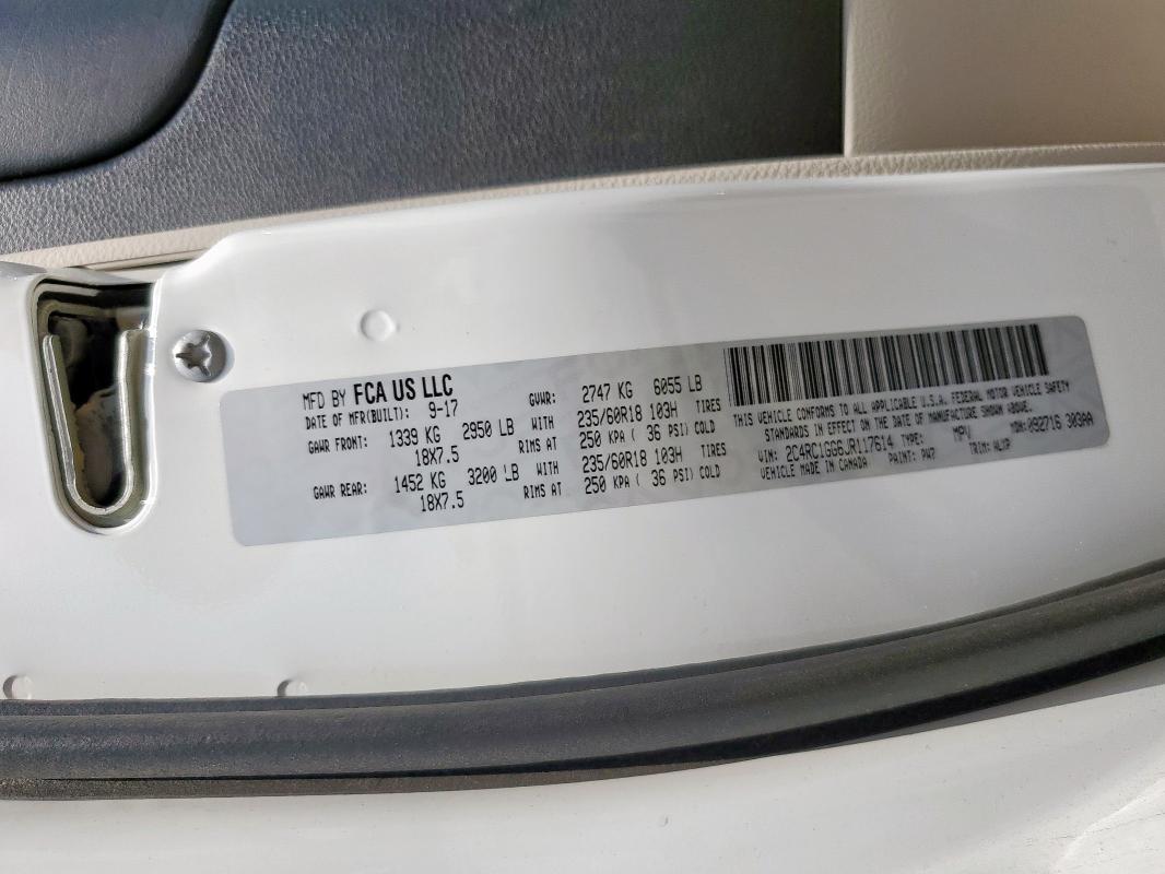 2C4RC1GG6JR117614 - 2018 CHRYSLER PACIFICA LIMITED WHITE photo 14