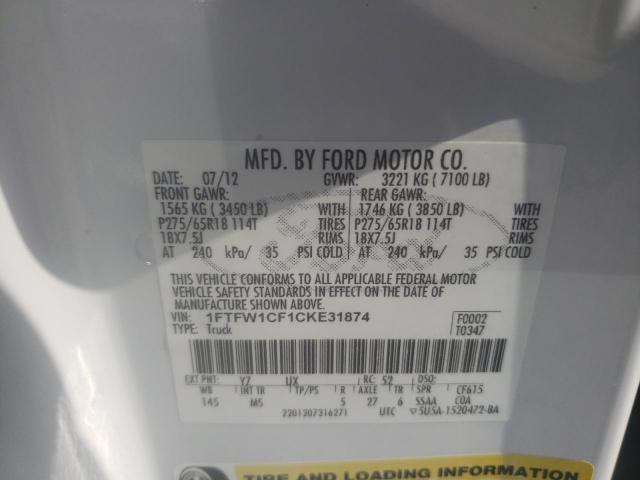 1FTFW1CF1CKE31874 - 2012 FORD F150 SUPERCREW WHITE photo 13