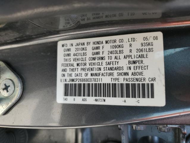 JHMCP26868C078311 - 2008 HONDA ACCORD EXL GRAY photo 12