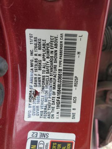 1HGFA16848L036618 - 2008 HONDA CIVIC EX BURGUNDY photo 13