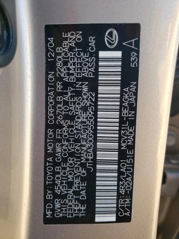 JTHBA30G955095722 - 2005 LEXUS ES 330 GOLD photo 12