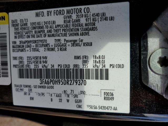 3FA6P0H95DR279370 - 2013 FORD FUSION SE BLACK photo 12