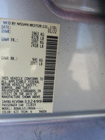 1N4BL4CV0NN332499 - 2022 NISSAN ALTIMA SR 银色 照片 12