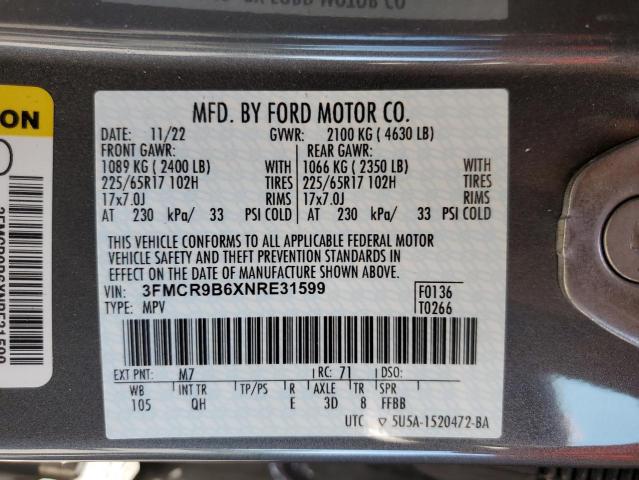 3FMCR9B6XNRE31599 - 2022 FORD BRONCO SPO BIG BEND GRAY photo 13