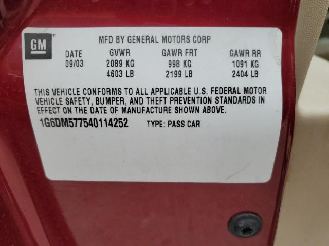 1G6DM577540114252 - 2004 CADILLAC CTS Rot Foto 12