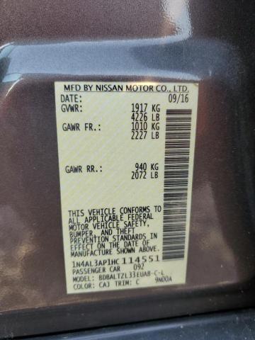 1N4AL3AP1HC114551 - 2017 NISSAN ALTIMA 2.5 GRAY photo 12