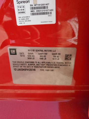 1G1JA6SH0F4129745 - 2015 CHEVROLET SONIC LS 红色 照片 12