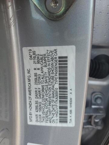 1HGCV1F17KA085910 - 2019 HONDA ACCORD LX SILVER photo 12