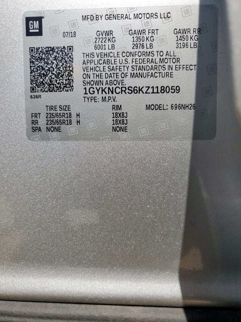 1GYKNCRS6KZ118059 - 2019 CADILLAC XT5 LUXURY ნაცრისფერი ფოტო 14