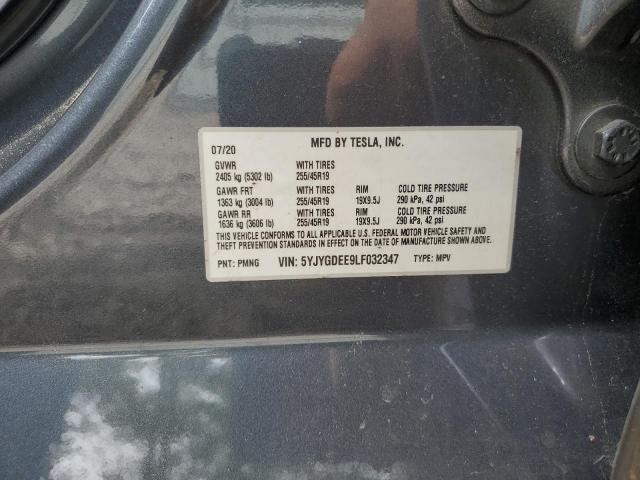 5YJYGDEE9LF032347 - 2020 TESLA MODEL Y رمادي صورة 12