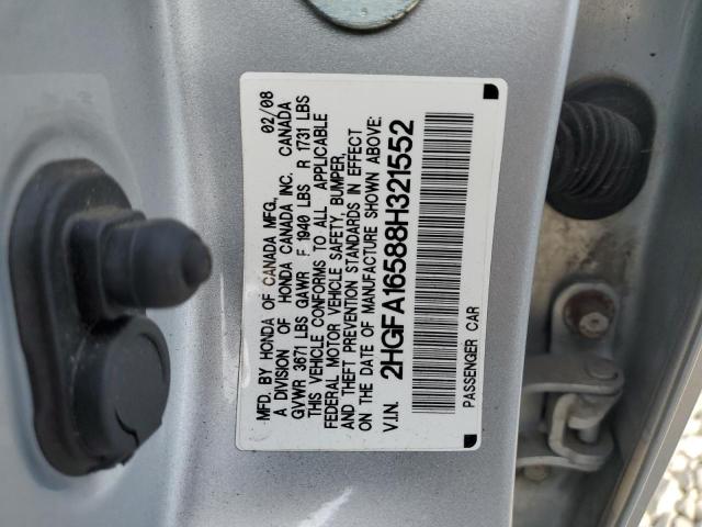 2HGFA16588H321552 - 2008 HONDA CIVIC LX فضي صورة 12