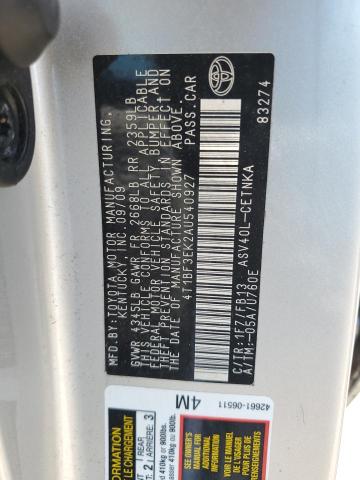 4T1BF3EK2AU540927 - 2010 TOYOTA CAMRY BASE SILVER photo 12